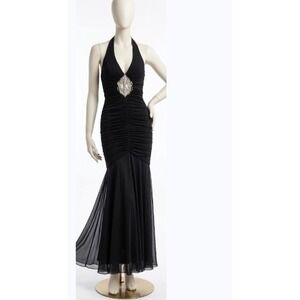 Vintage Cache Dress Small Black Mermaid Ball Gown Ruched rhinestone